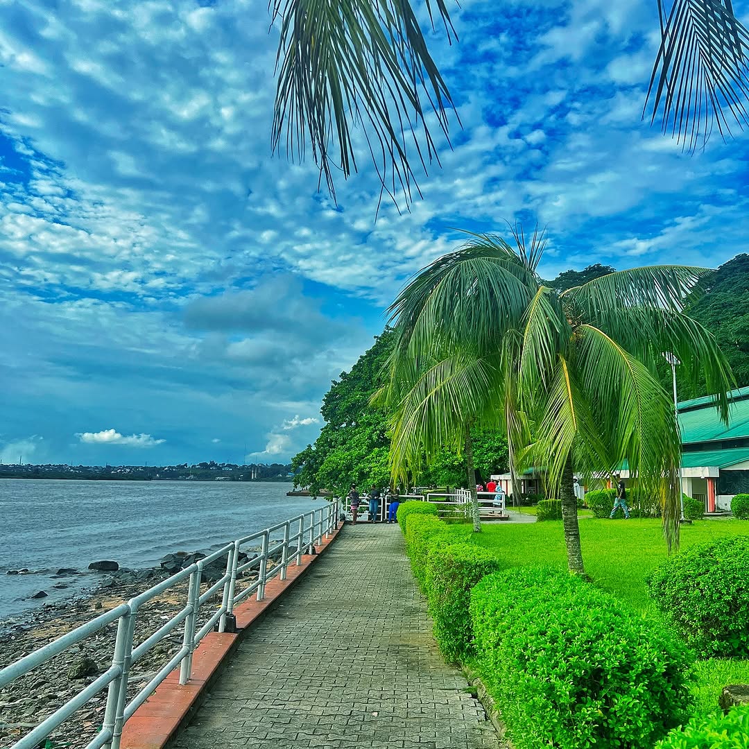 Marina Resort waterside railings against a backdrop of well-manicured trees.