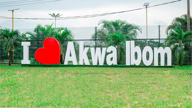 The "I Love Akwa Ibom" artwork at the Ibom Arise Park and Arise Palm Resort.