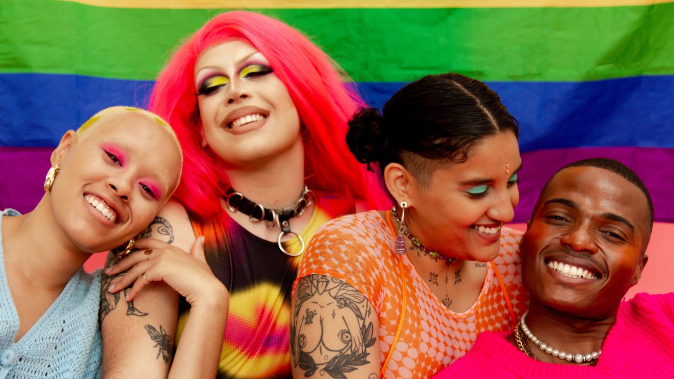 Non-Binary Friends with Rainbow Flag
