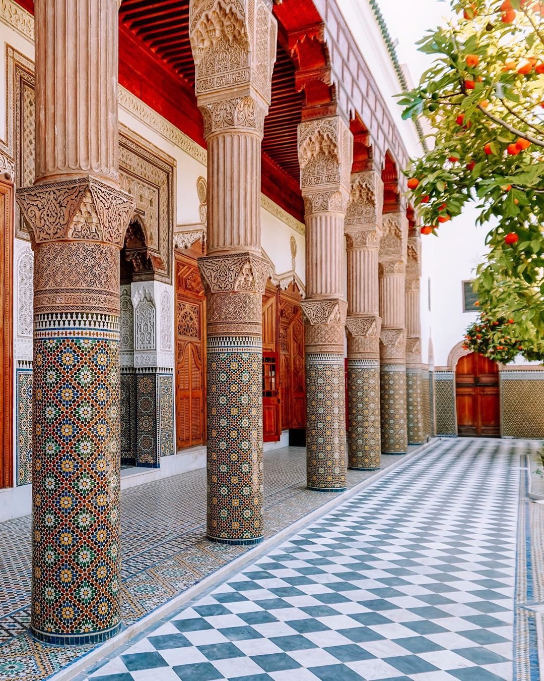 The entrance of Dar El-Bacha in Marrakech