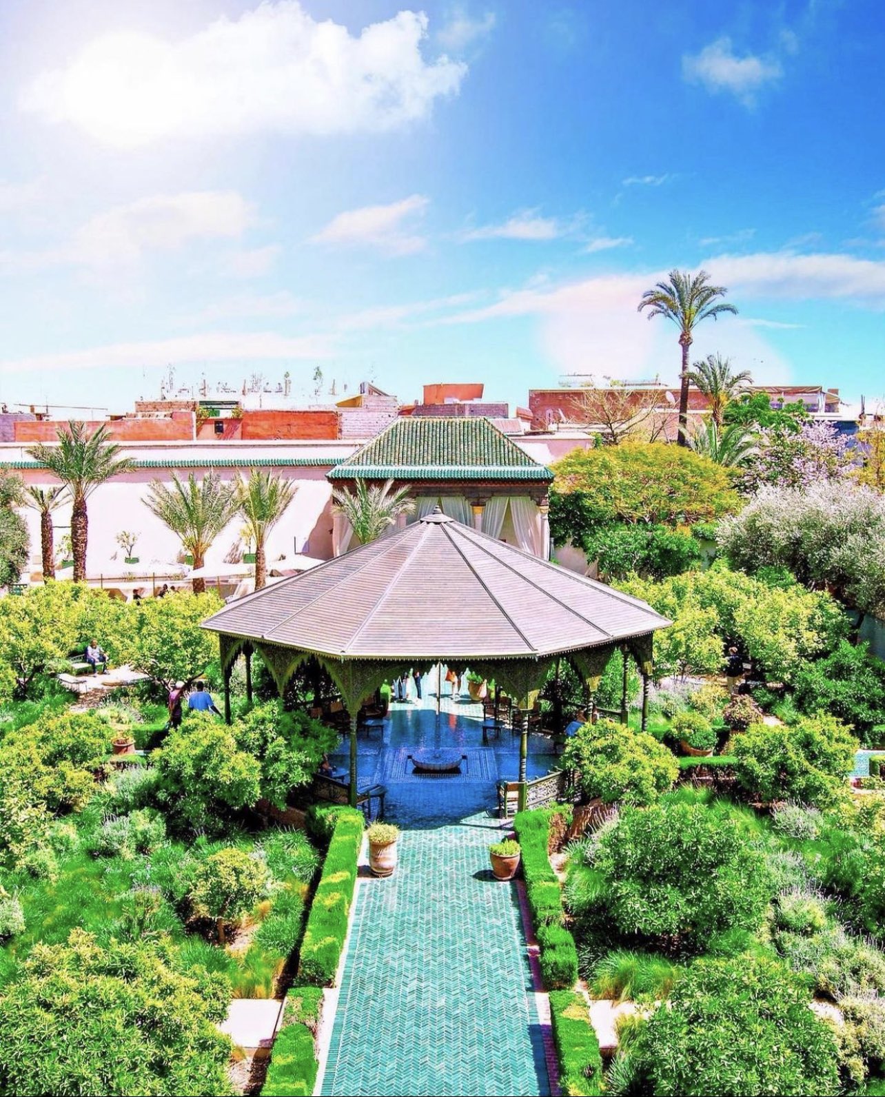 Aerial view of Le Jardin Secret in Marrakesh