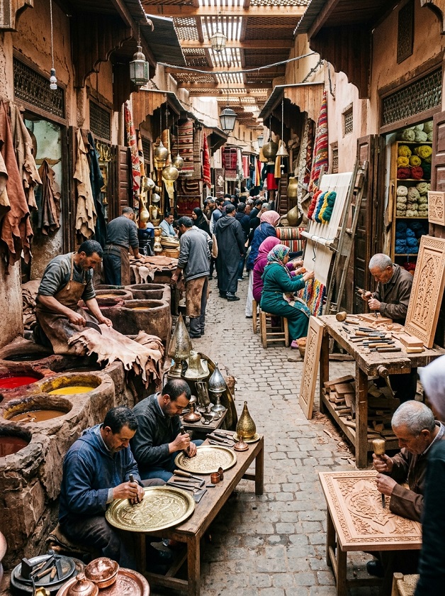 Artisans creating their craft in a Marrakech square