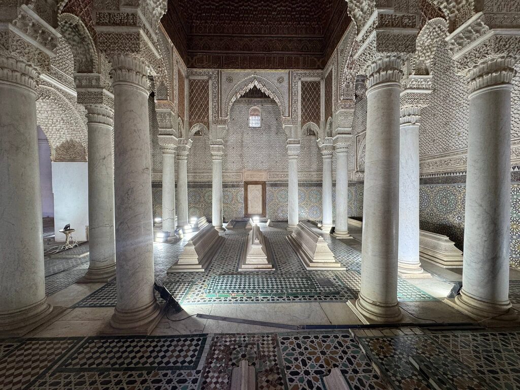 The inner hall of the Saadian Tombs in Marrakech