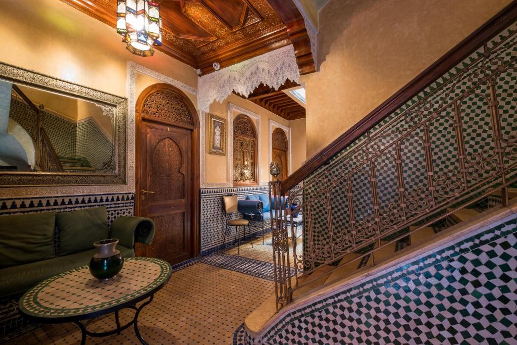 Zellige staircase and walls in Riad Saad