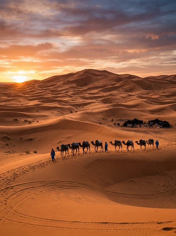 Erg Chebbi orange Sahara Desert in Morocco