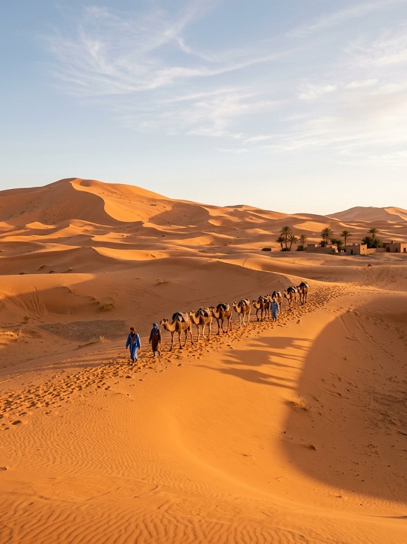 The orange sand dunes of Erg Chebbi in Morocco